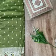 Oliver Green Traditional Indian Printed Silk Fabric with Peacock Banarasi Border