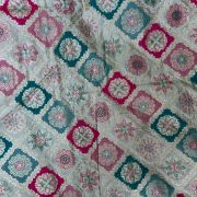 White pure silk with multicolored checkbox printed fabric