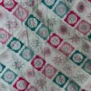 White pure silk with multicolored checkbox printed fabric