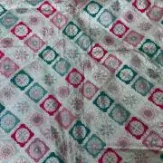 White pure silk with multicolored checkbox printed fabric