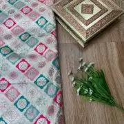 White pure silk with multicolored checkbox printed fabric