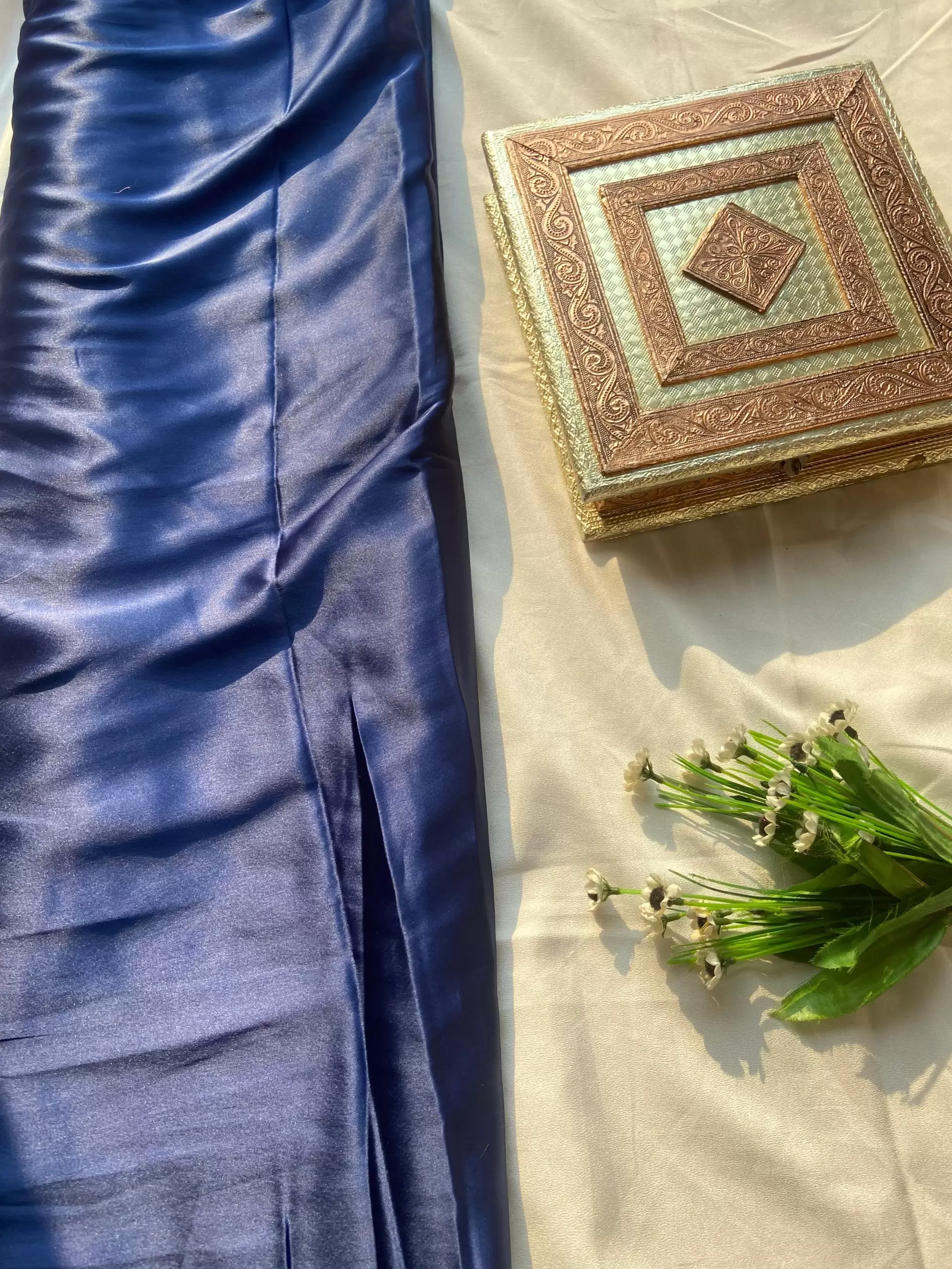 Navy blue plain moss satin fabric