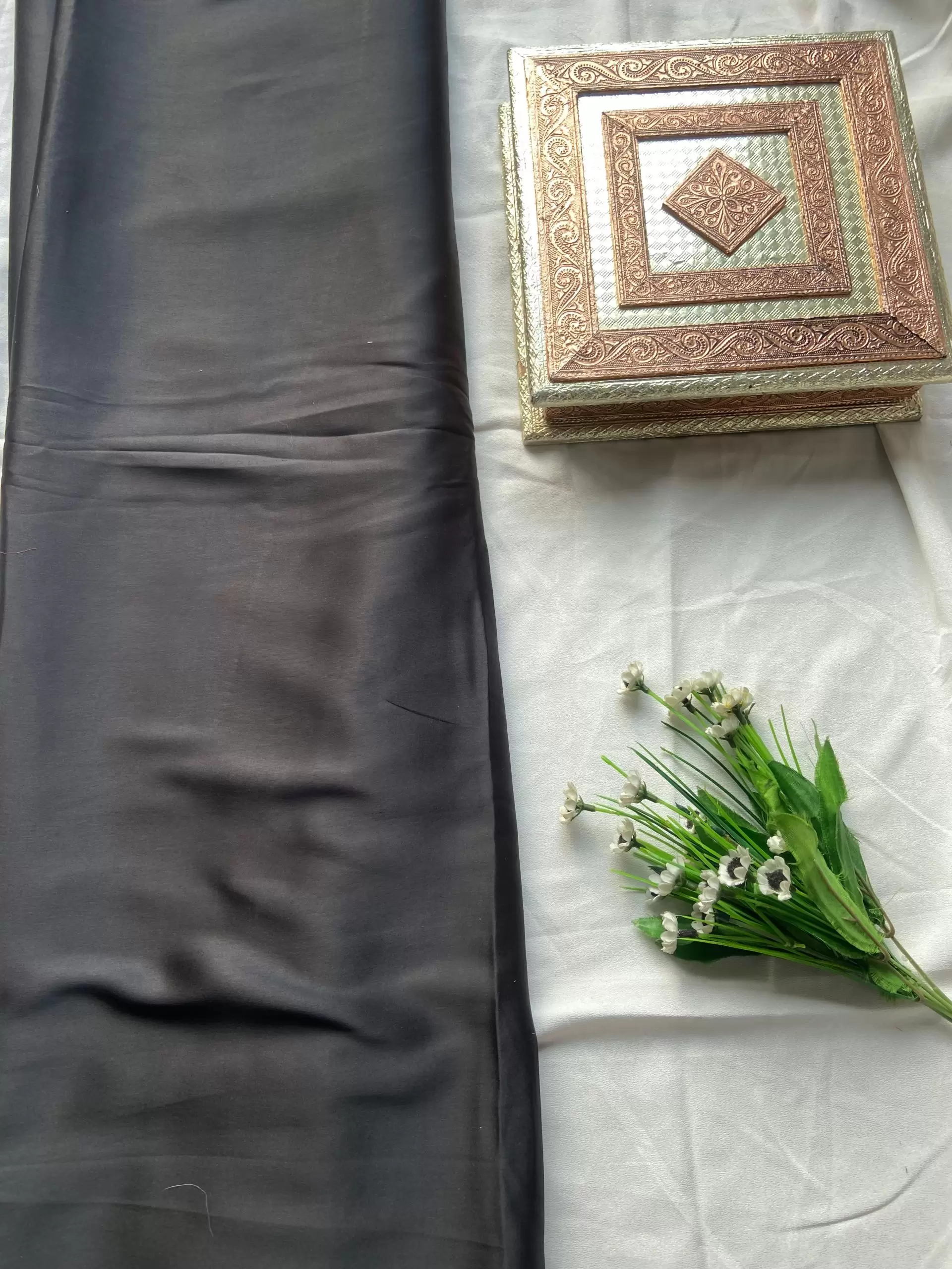 Black plain satin fabric