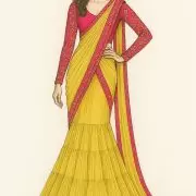 Green and Rani Pink , Fishcut style Draped saree