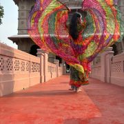 Multi coloured Bandhej Shrug – 12m Flared Chiffon Cape for Vacations & Festivals