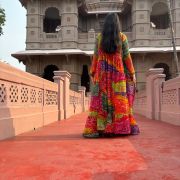 Multi coloured Bandhej Shrug – 12m Flared Chiffon Cape for Vacations & Festivals