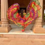 Multi coloured Bandhej Shrug – 12m Flared Chiffon Cape for Vacations & Festivals