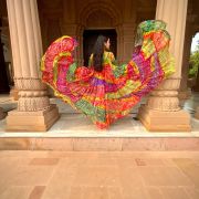 Multi coloured Bandhej Shrug – 12m Flared Chiffon Cape for Vacations & Festivals