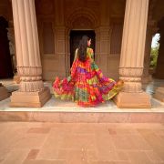 Multi coloured Bandhej Shrug – 12m Flared Chiffon Cape for Vacations & Festivals