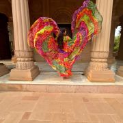 Multi coloured Bandhej Shrug – 12m Flared Chiffon Cape for Vacations & Festivals