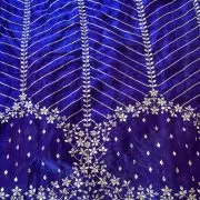 Blue organza satin with heavy daman style zari and sequin embroidery fabric