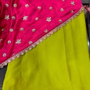 Green and Rani Pink , Fishcut style Draped saree