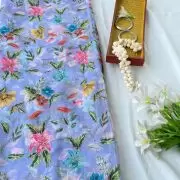 Lavender Organza Fabric with Position Print & Floral Sequin Embroidery