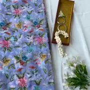 Lavender Organza Fabric with Position Print & Floral Sequin Embroidery