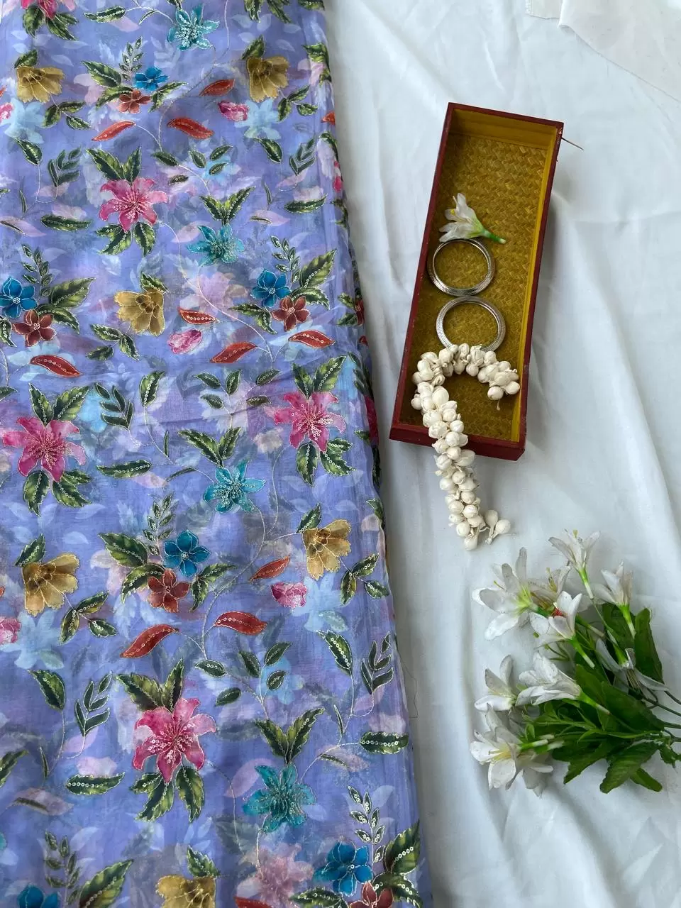 Lavender Organza Fabric with Position Print & Floral Sequin Embroidery