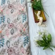 White Organza Fabric with Position Print & Floral Sequin Embroidery