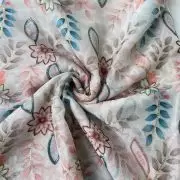 White Organza Fabric with Position Print & Floral Sequin Embroidery