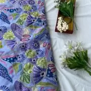 Lavender Purple Organza Fabric with Position Print & Floral Sequin Embroidery