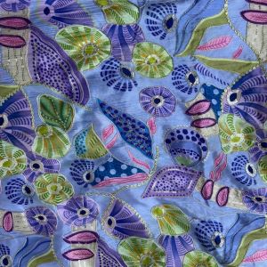 Lavender Purple Organza Fabric with Position Print & Floral Sequin Embroidery