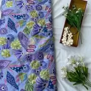 Lavender Purple Organza Fabric with Position Print & Floral Sequin Embroidery