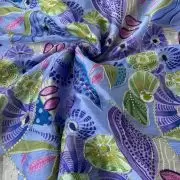 Lavender Purple Organza Fabric with Position Print & Floral Sequin Embroidery