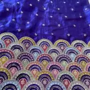 Blue Organza Satin Fabric with Heavy Multicolored Border in Daman Style