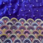 Blue Organza Satin Fabric with Heavy Multicolored Border in Daman Style