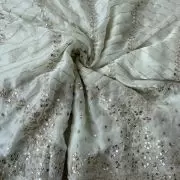White organza satin with heavy daman style zari and sequin embroidery fabric