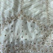 White organza satin with heavy daman style zari and sequin embroidery fabric