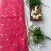 All Over Gold Sequin Buti On Vibrant Pink Net Fabric