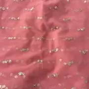 All Over Gold Sequin Buti On Peach Pink Net Fabric