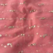 All Over Gold Sequin Buti On Peach Pink Net Fabric