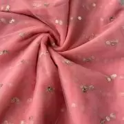 All Over Gold Sequin Buti On Peach Pink Net Fabric