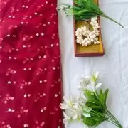 All Over Gold Sequin Buti On Maroon Net Fabric