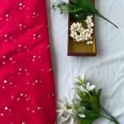 All Over Gold Sequin Buti On Hot Pink Net Fabric