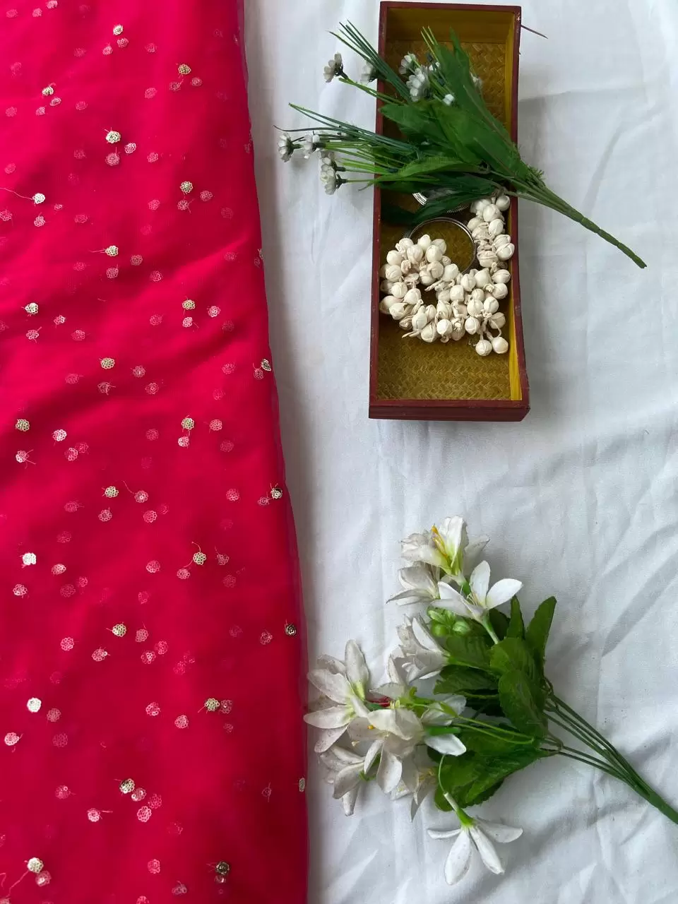 All Over Gold Sequin Buti On Hot Pink Net Fabric