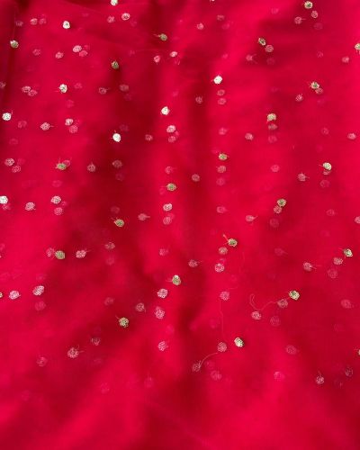 All Over Gold Sequin Buti On Hot Pink Net Fabric