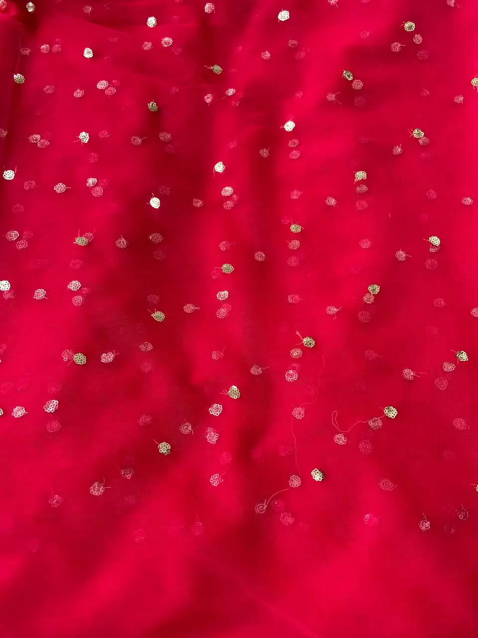 All Over Gold Sequin Buti On Hot Pink Net Fabric