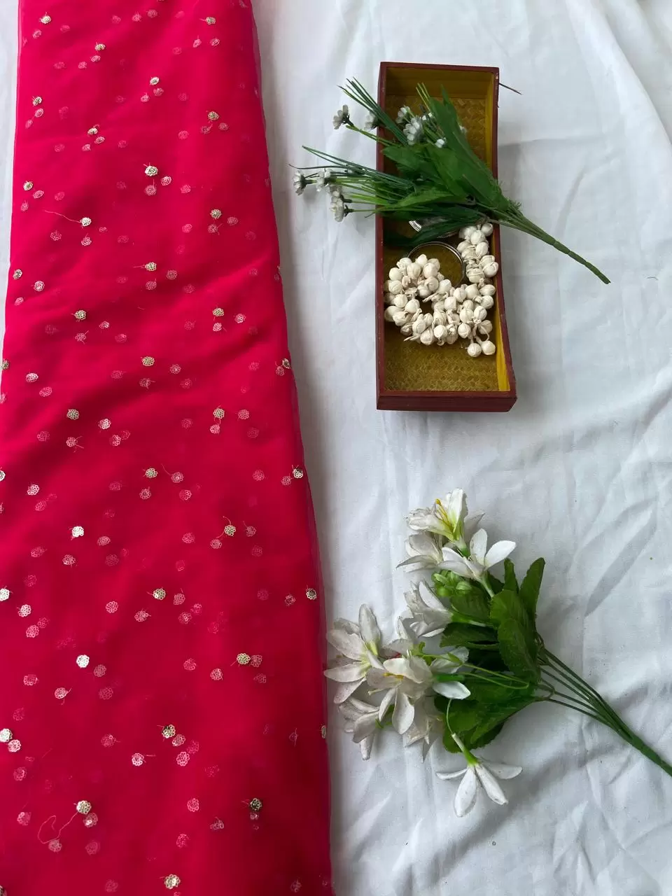 All Over Gold Sequin Buti On Hot Pink Net Fabric