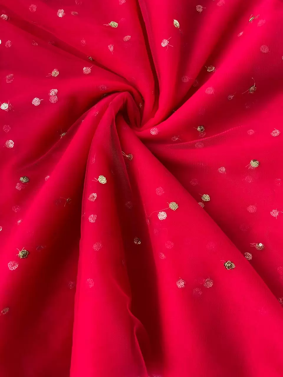 All Over Gold Sequin Buti On Hot Pink Net Fabric