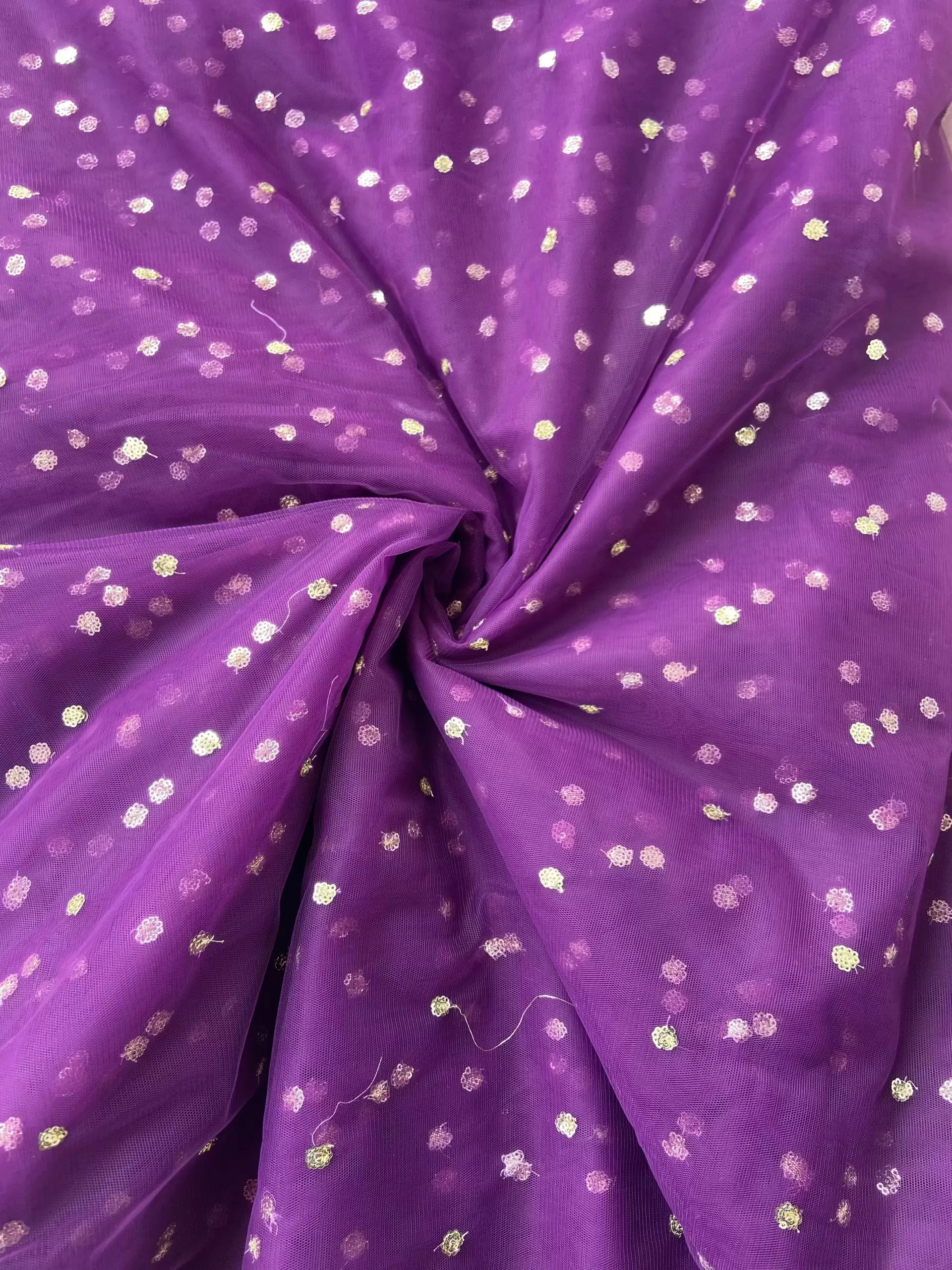 All Over Gold Sequin Buti On Purple Net Fabric