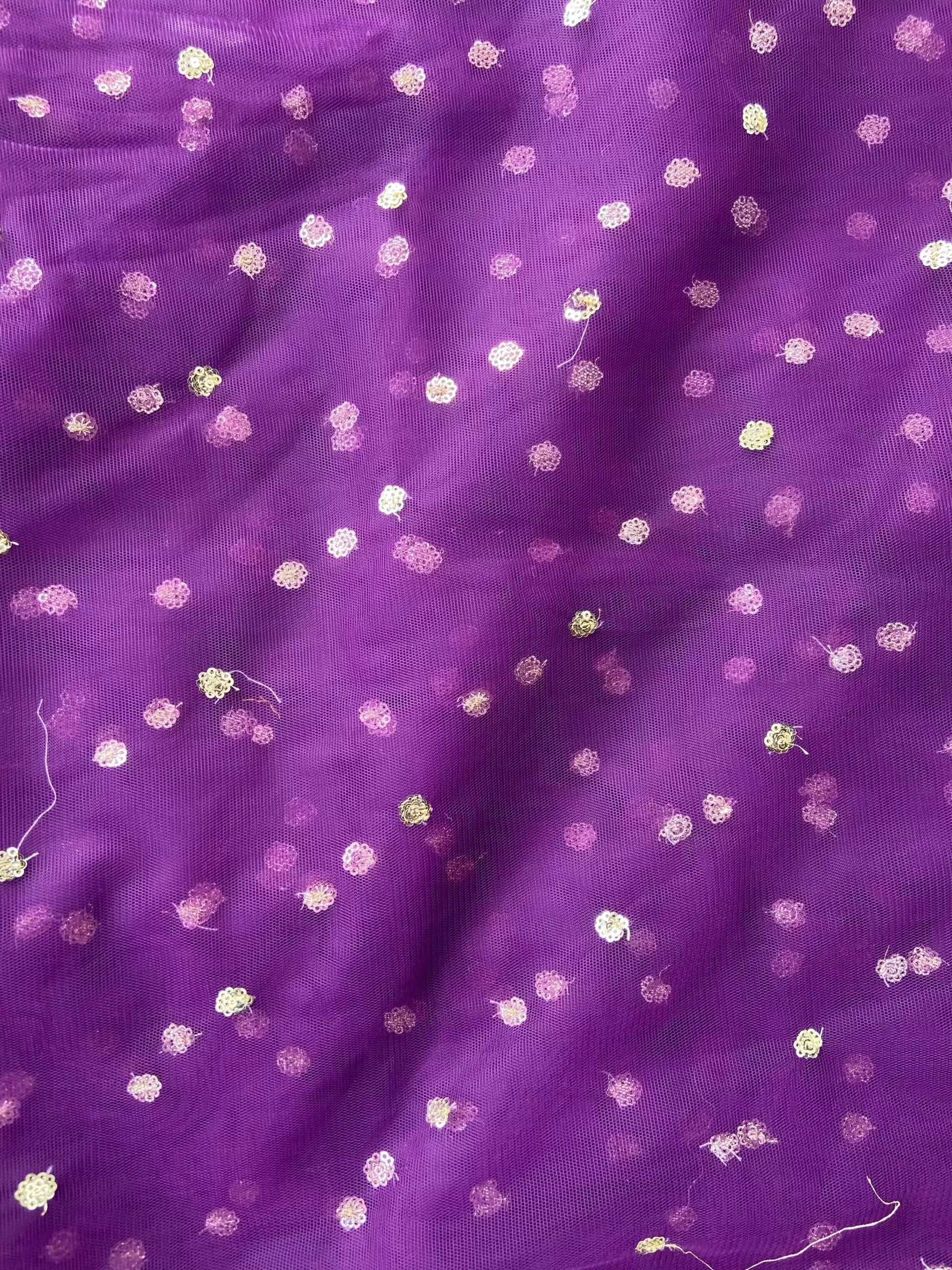 All Over Gold Sequin Buti On Purple Net Fabric