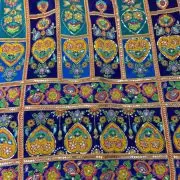 Multicolour Position Print With Heavy Cording Dori & Sequin Embroidery On Blue to Dark Blue Pure Crepe Fabric