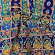 Multicolour Position Print With Heavy Cording Dori & Sequin Embroidery On Blue to Dark Blue Pure Crepe Fabric