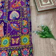 Multicolour Position Print With Heavy Cording Dori & Sequin Embroidery On Purple Pure Crepe Fabric