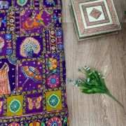 Multicolour Position Print With Heavy Cording Dori & Sequin Embroidery On Purple Pure Crepe Fabric