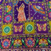 Multicolour Position Print With Heavy Cording Dori & Sequin Embroidery On Purple Pure Crepe Fabric