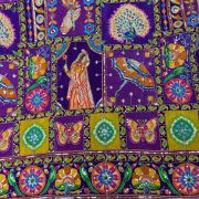 Multicolour Position Print With Heavy Cording Dori & Sequin Embroidery On Purple Pure Crepe Fabric
