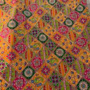 Multicolour Position Print With Heavy Cording Dori & Sequin Embroidery On Orange Pure Crepe Fabric