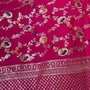 Pink Traditional Printed Pure Silk Fabric with Heavy Border